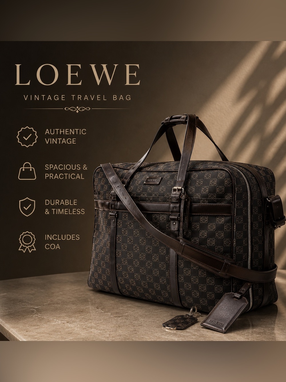 EUC + COA | Loewe Vintage Monogram Canvas & Leather Travel Bag